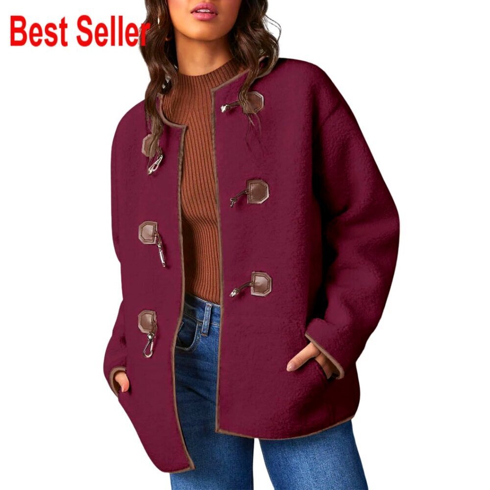 Women's Oversized Sherpa Jacket Long Sleeve Button Front Faux Shearling